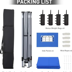 GDY 10x10 Pop Up Canopy Tent, Outdoor Canopy Tent, Patio Tent,Commercial Instant Gazebos,4 Sidewalls, Portable Shelter Canopies, with 4 sandbags, Blue.