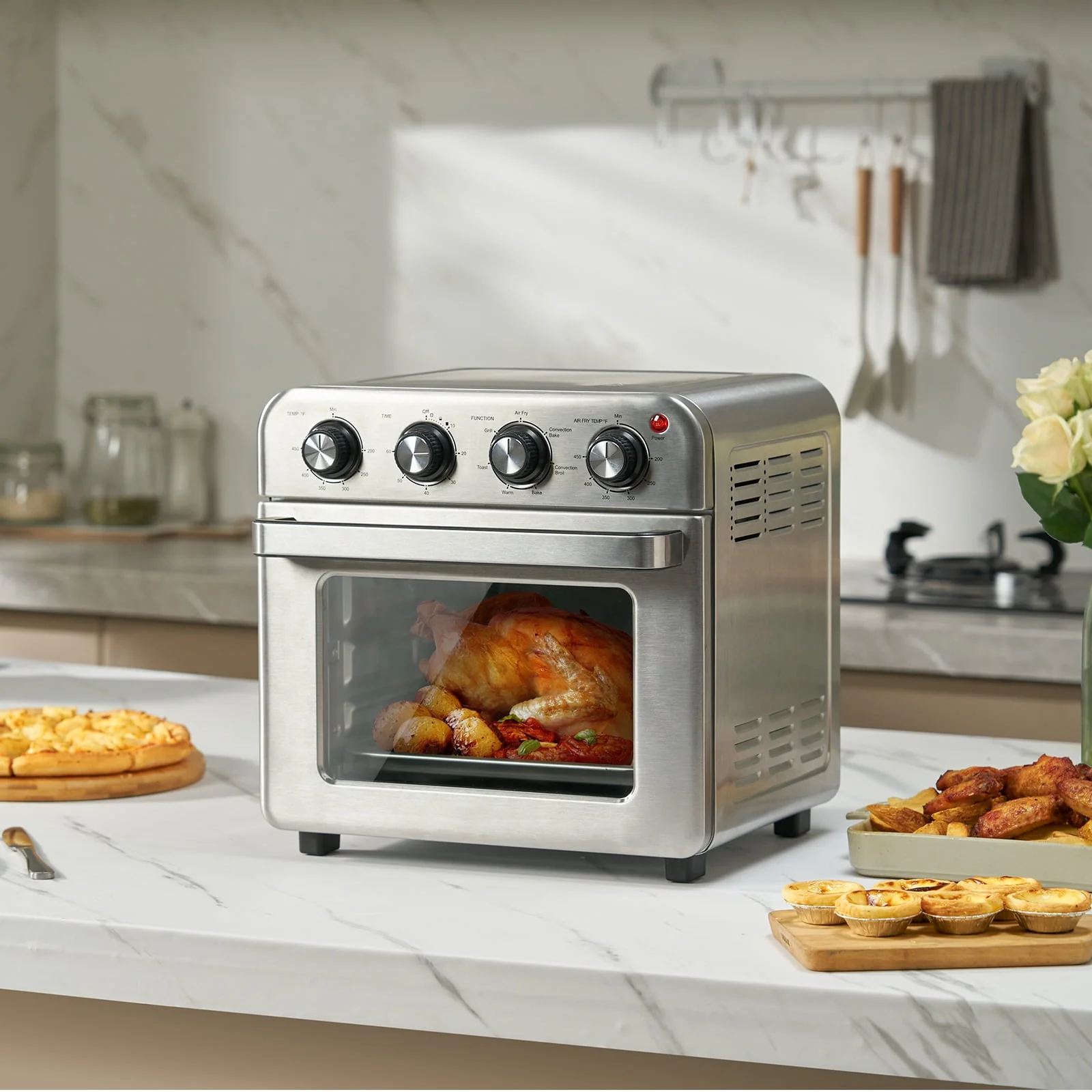 BENTISM 7-IN-1 Air Fryer Toaster Oven Convection Oven Countertop Stainless Steel 18L 1800W