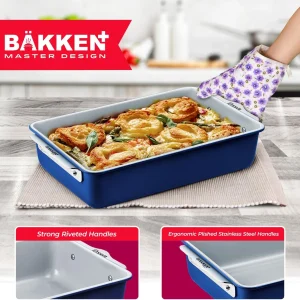 8-Piece Stackable Bakeware Set - Aluminized Steel with Ceramic Non-Stick Coating, Healthy Baking, Ergonomic Handles, Cooling Rack, Non-Toxic, Oven-Safe, Durable Quality