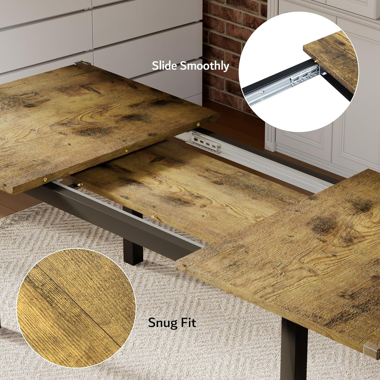 iPormis 63" Extendable Dining Table for 4-8, Square Wooden Dining Room Table with Metal Base, Modern Extendable Table for Small Kitchens, Dining Office Areas, Black