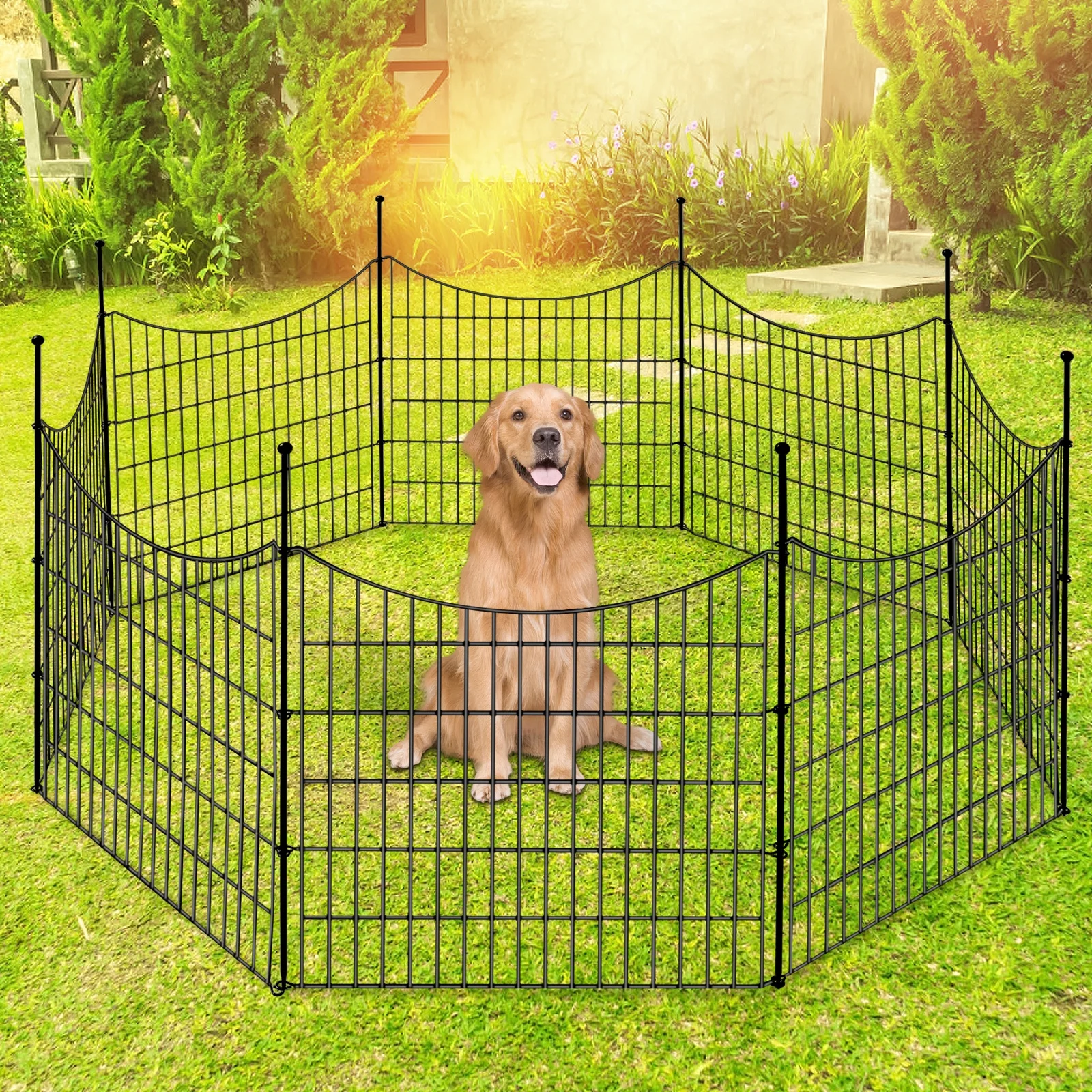 BSHAPPLUS® Garden Fence 10 Pack ,33in (H) x 24ft (L) Metal Fence,Rustproof Decorative Fence,Animal Wire Fence,Wrought Iron Fence, Outdoor Picket Fencing No-Dig for Yard, Lawn and Patio Borders
