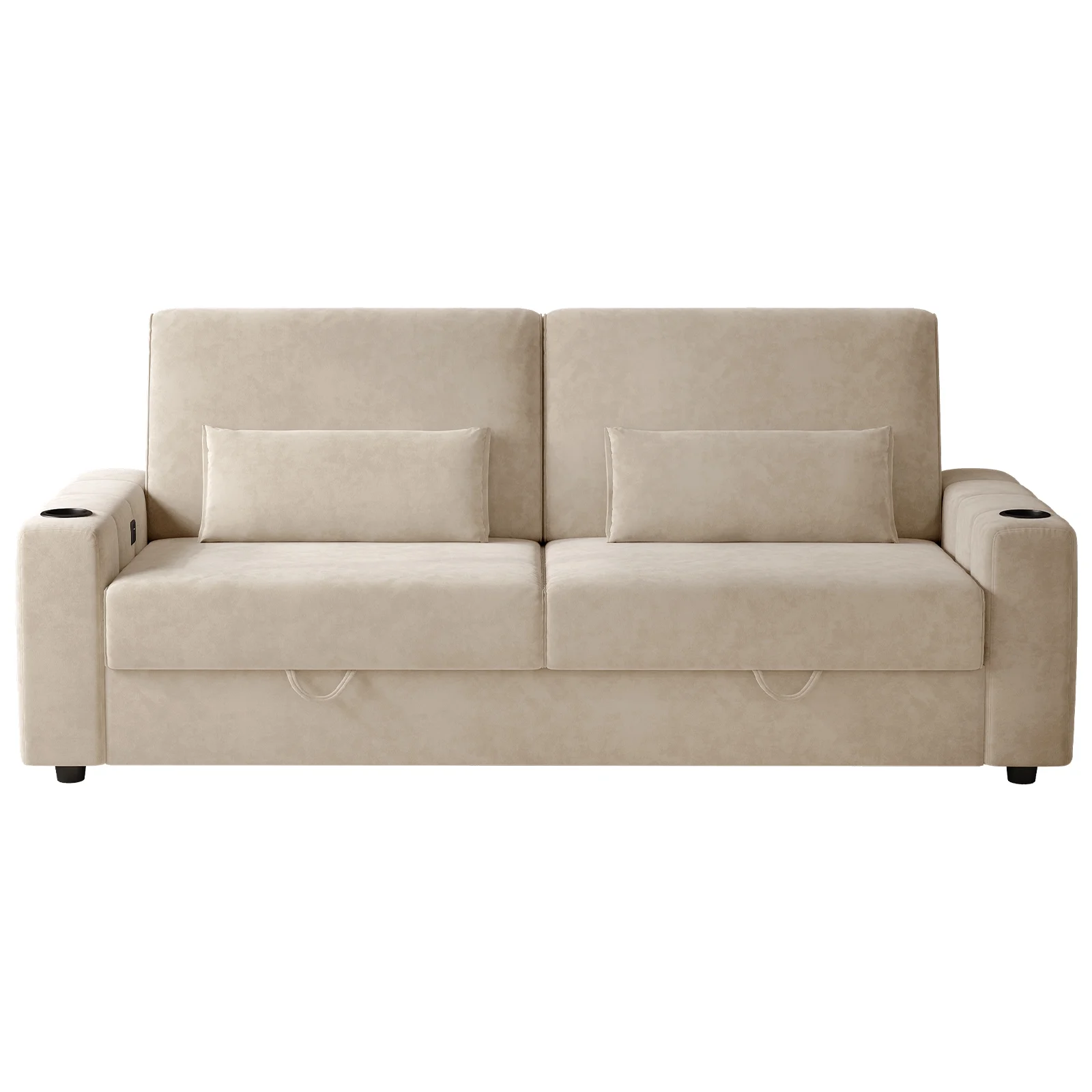87-Large Loveseat Sofa, 3 Seater Couch with Storage, Velvet Fabric Deep Seat Sofa with Pillow& Cup Holders, Modern Comfy Sofa with USB& Type-C Ports, Home Sofa Couch for Living Room Bedroom