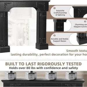 EPICOZY 43.3" Fireplace Mantel, Freestanding Fireplace Surround with Leg for Electric Fireplaces, MDF Mantel Surround with Shelf for Living Room with Decorative Pattern, Anti-Tipping & Waterproof