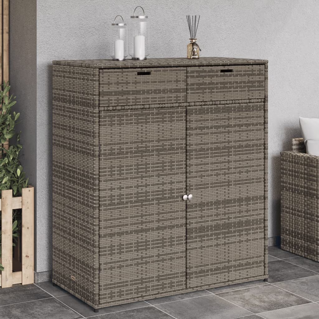 vidaXL Patio Storage Cabinet, PE Rattan Beige, 21.70 x 21.70 x 43.70 in
