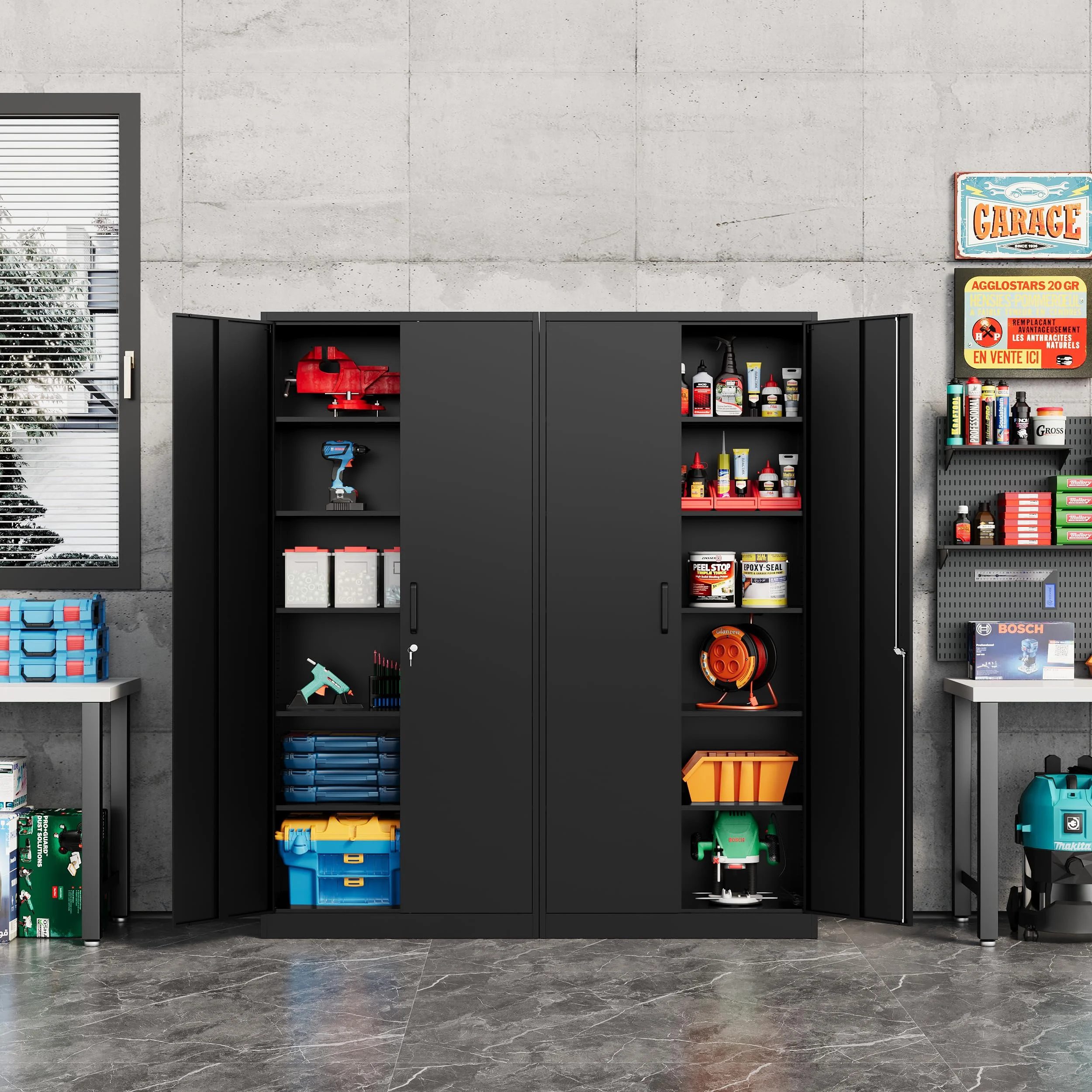 STANI Metal Storage Cabinet, 71- Tall Steel Cabinets with Locking Door and 5 Adjustable Shelves, Steel Classic Storage Cabinet for Home, School, Office, Garage