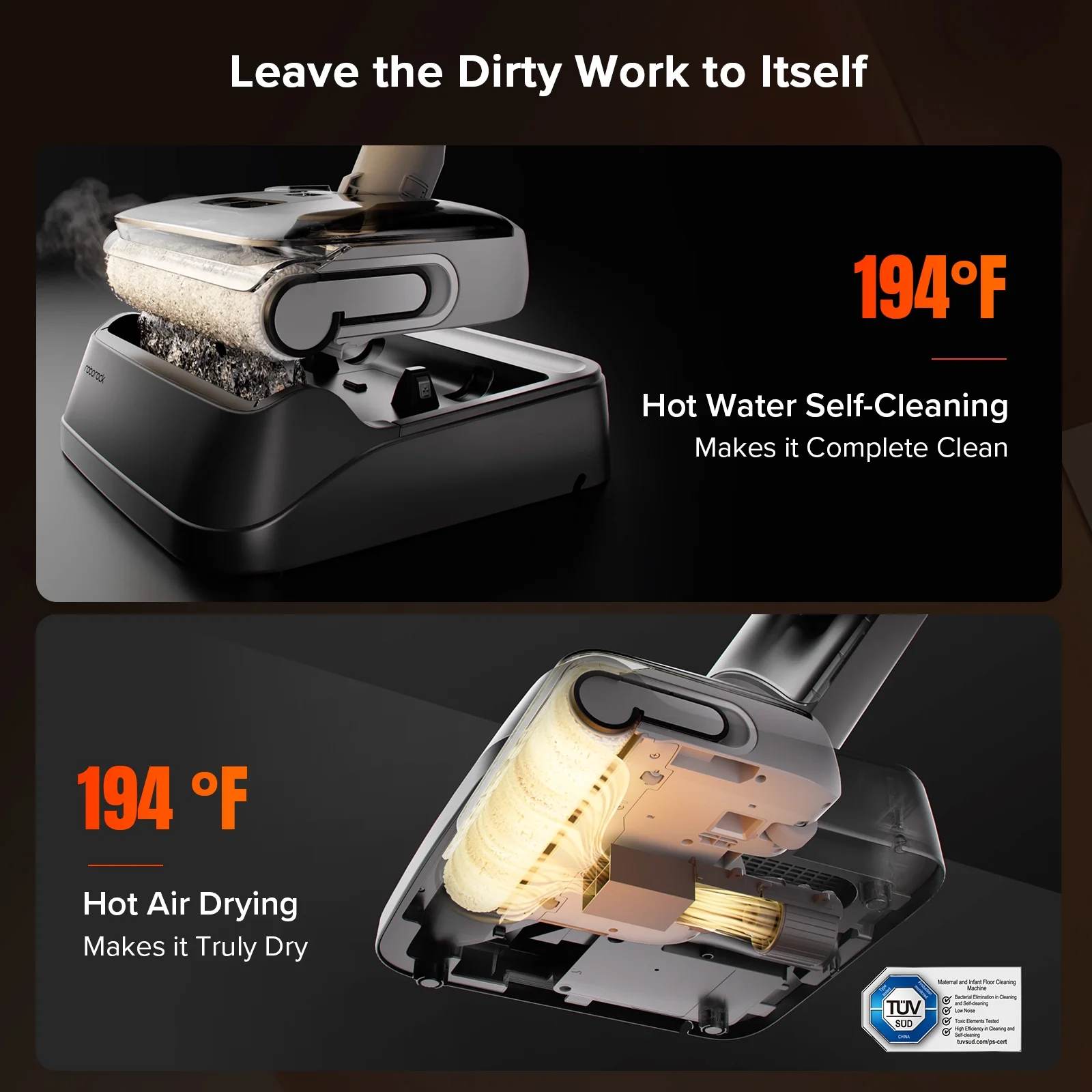 Roborock F25 GT Vacuum Mop All in One, Wet Dry Vacuum Cleaner Cordless, 20000Pa Floor Cleaner Machine for Tile Hardwood Wood Vinyl Floor, Edge to Edge Self Cleaning Electric Mop with 180- Lie-Flat