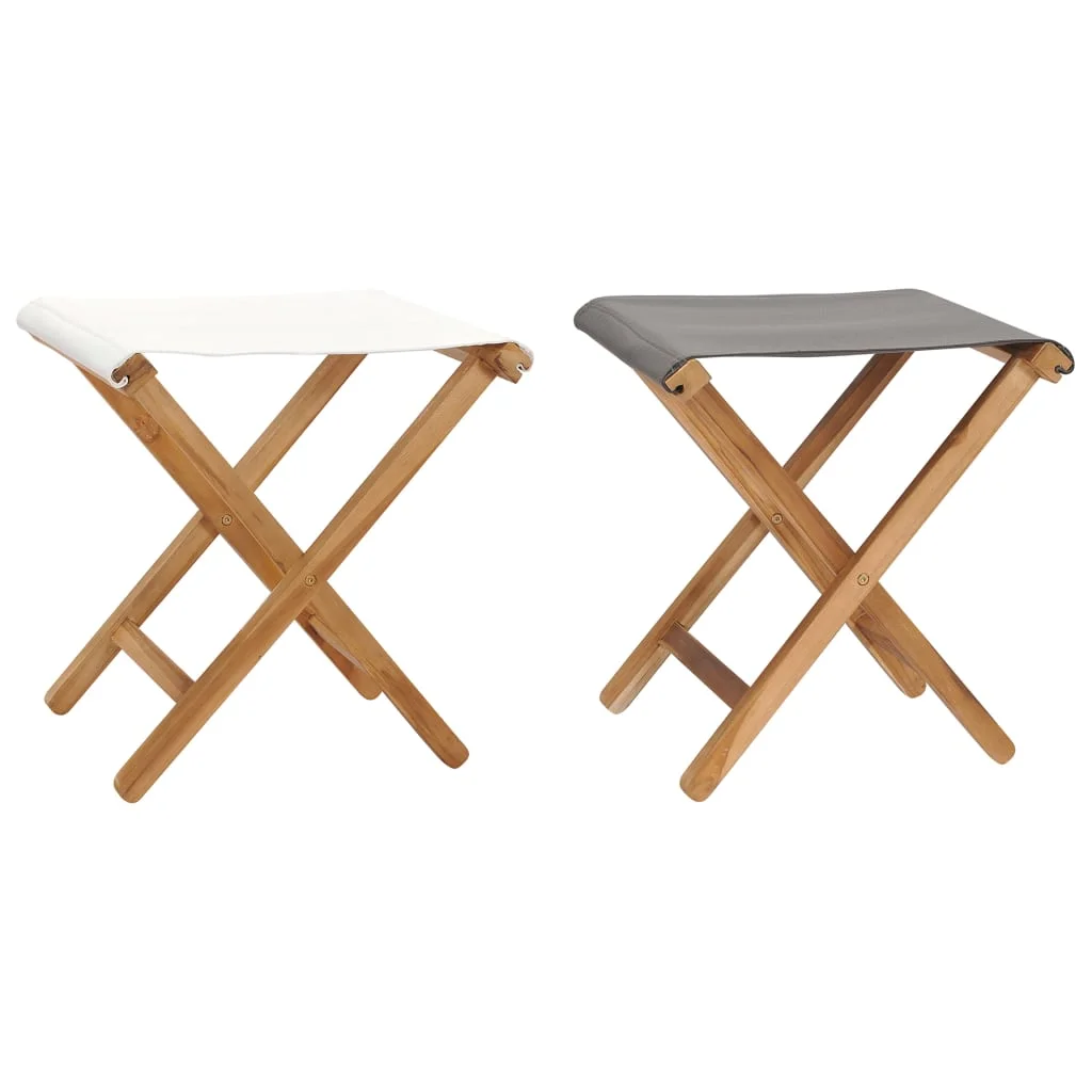 vidaXL Folding Chairs 2 Pcs Patio Stool for Camping Solid Wood Teak and Fabric