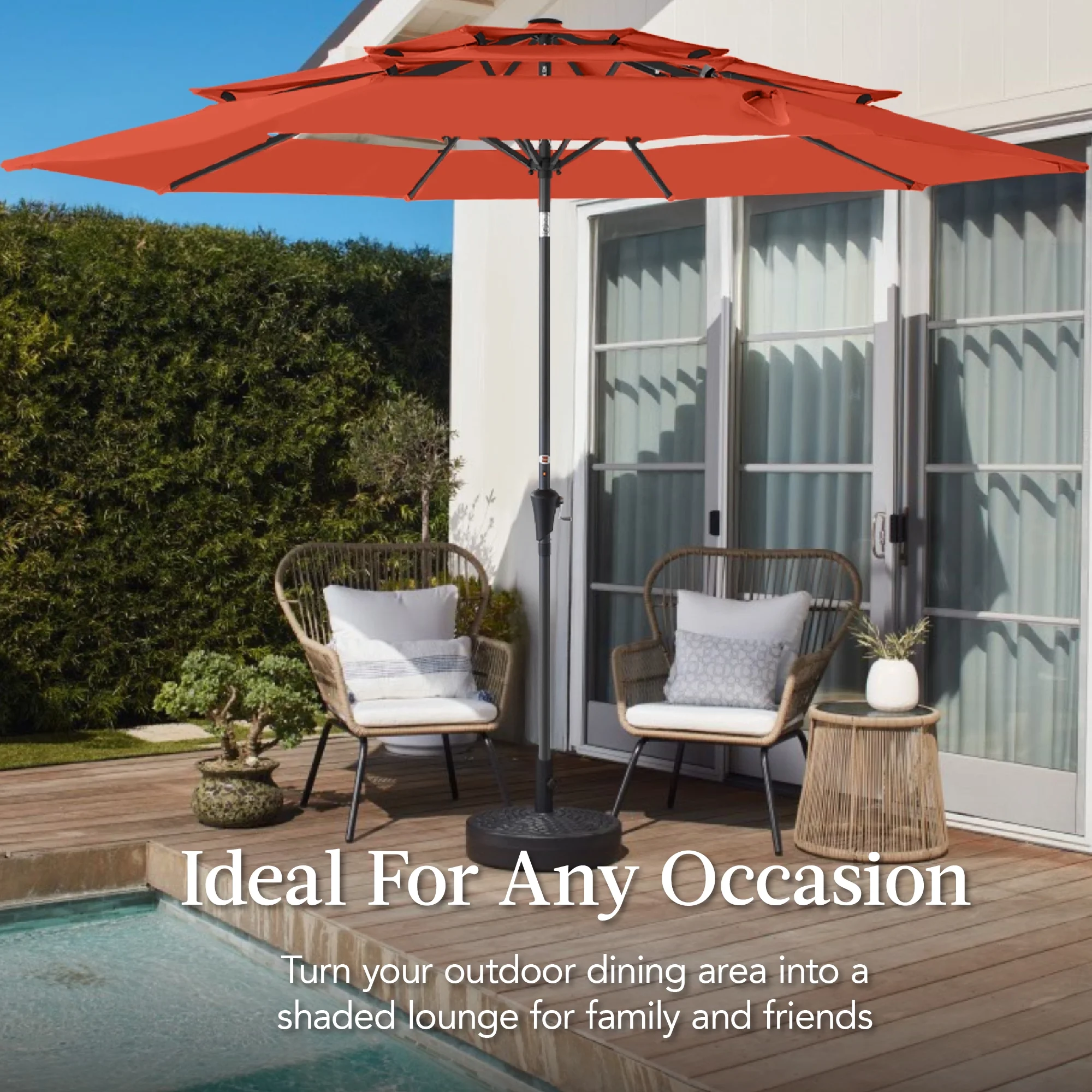 Best Choice Products 10ft 3-Tier Patio Umbrella, Market Sun Shade w/ Tilt Adjustment, Easy Crank - Red