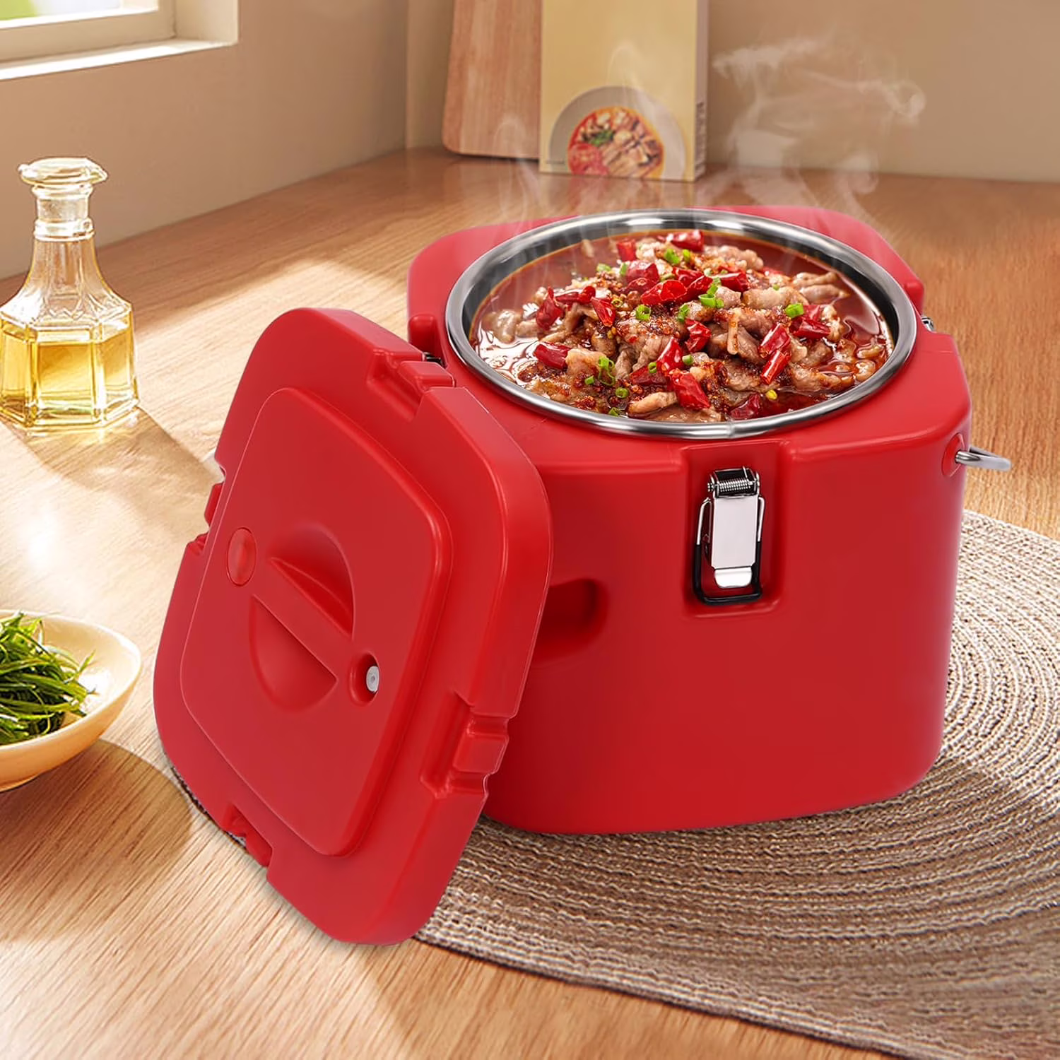 Insulated Soup Carrier Coolers, 2.5 Gallon Food Warmer/Coolers Box for Food Storage, Large Stainless Steel Leakproof Lid Insulated Soup Container (Red)