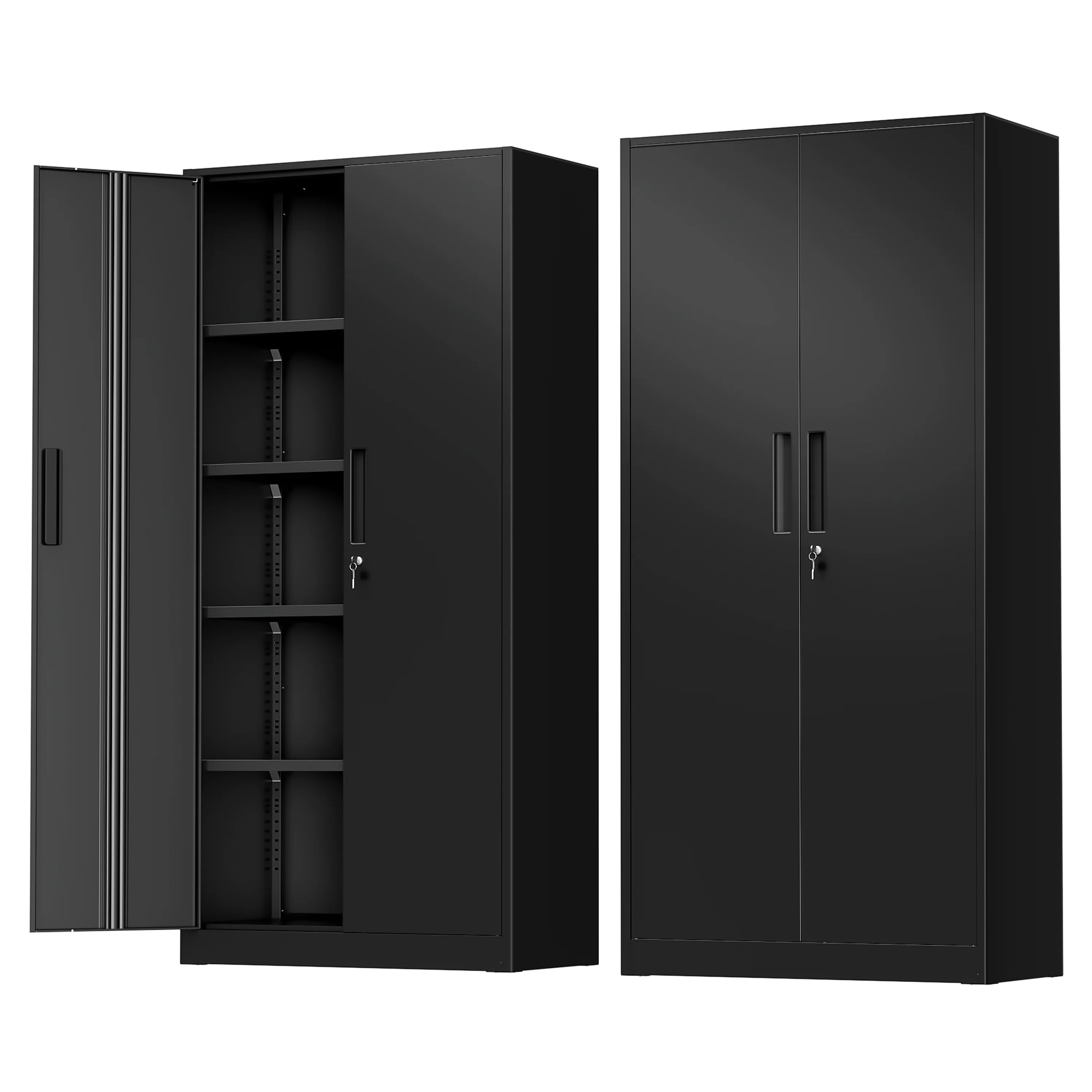 SUNCROWN 71 In Metal Storage Garage Cabinets with Locking Doors and Adjustable Shelves, Steel Storage Cabinet for Garage, Office, Classroom, Assemble Required(Black)