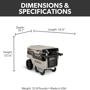 70Qt Wheeled Cooler Insulated Hard Shell Ice Chest