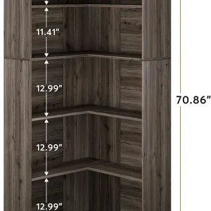 Tribesigns 71" L-Shaped Bookcase, 6-Tier Corner Bookshelf, Industrial Storage Display Rack, Grey