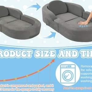 Coumy Toddler Travel Bed 2-in-1 Kids Sofa Chair with Removable Cover, Soft Foam Portable Foldable Toddler Bed for Travel with Carrying Bag, Blue