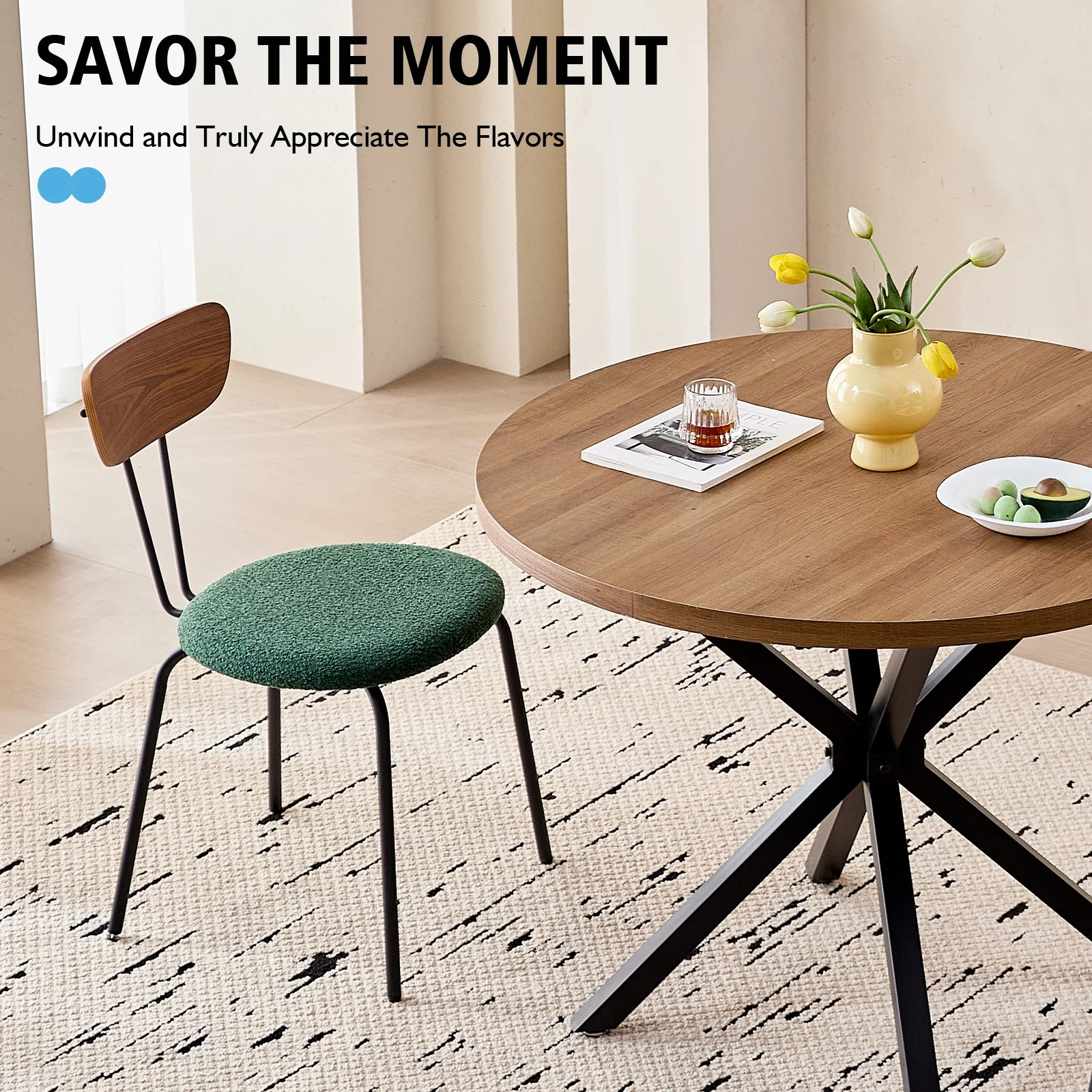 39- Round Dining Table, Modern Small Kitchen Table for 4 with X-Shaped Metal Legs and 1.2" Thickness Tabletop for Kitchen Dining Room, Coffee Table, Oak