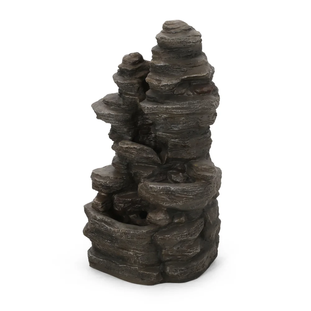 Holaki 23.5" H Outdoor Fountain,4-Tire Waterfall Flow Floor Fountain with LED Light for Patio,Gadern,Backyard,Art Home Decoration,Light Brown