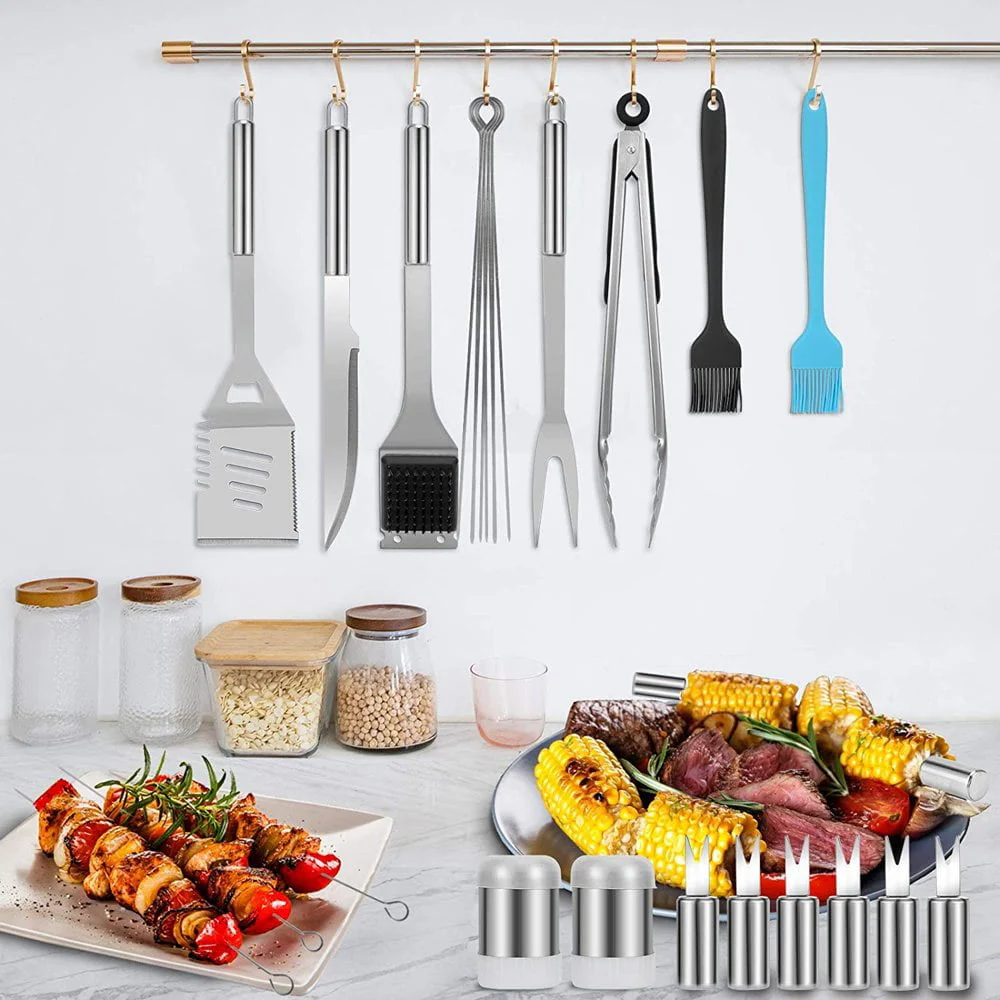 41Pcs Stainless Steel Grill Tools, BBQ Grill Utensils Set for Camping/Backyard, Grilling Accessories with Barbecue Mats, Aluminum Case, Thermometer for Men Women