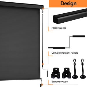 Superjoe Outdoor Roller Shade for Patio, Cordless Blackout Waterproof Blind, UV Block, 4'L x 6'W