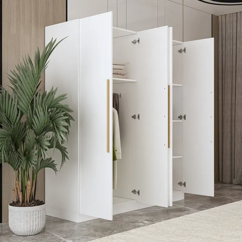 Modern Freestanding Solid Wood Wardrobe Closet With Storage Shelves