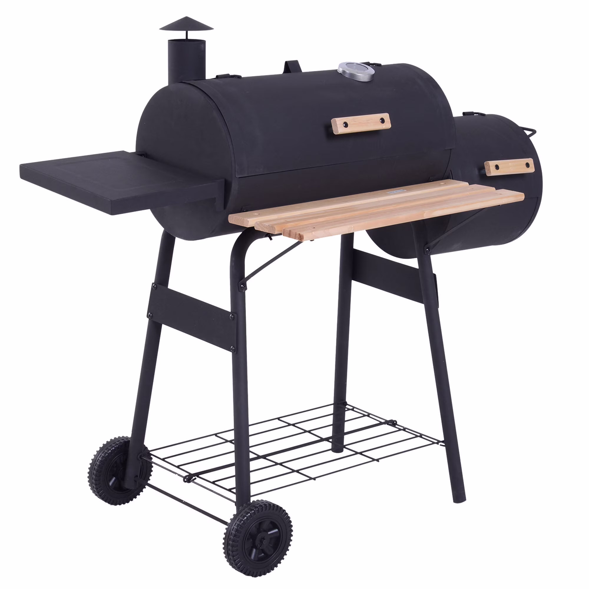DUOSONG Outsunny 48" Steel Portable Backyard Charcoal Bbq Grill And Offset Smoker Combo With Wheels Black Steel Garden & Outdoor BBQ Grills & Utensils