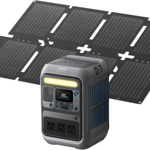 Anker Solar Generator SOLIX C300 with 60W Solar Panel, 288Wh Portable Power Station, 300W (600W Surge), LiFePO4 Battery, 140W Two-Way Fast Charging, for Outdoor Camping, Traveling, and Emergencies