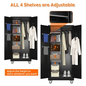 GangMei 71-Inch Metal Lockable Storage Cabinet with Pegboards and 5 adjustable shelves, White, Assembly Required