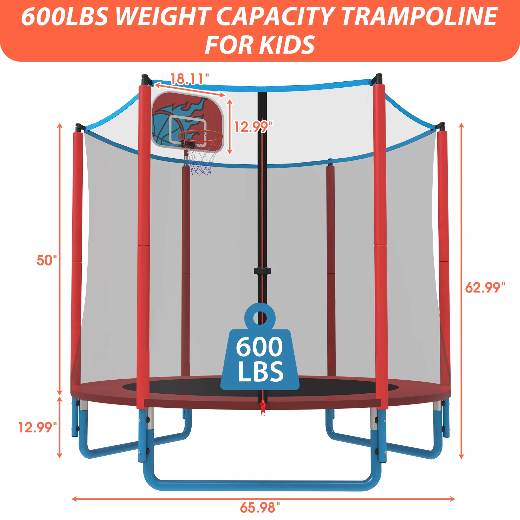 CITYLE Trampoline for Kids, No Gap Design 600LBS 66'' 5.5FT Toddler Trampoline Indoor Outdoor with Basketball Hoop, Mini Small Trampoline with Enclosure, Christmas Gifts for Toddlers, Boys & Girls