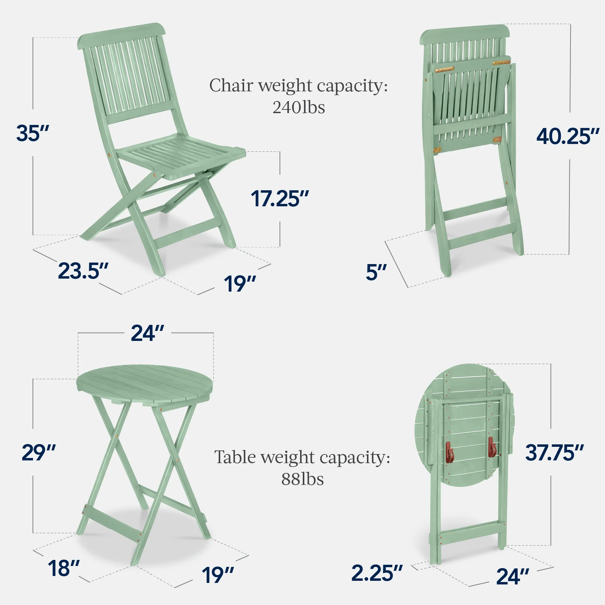Best Choice Products 3-Piece Acacia Wood Bistro Set, Folding Patio Furniture w/ 2 Chairs, Table - Natural