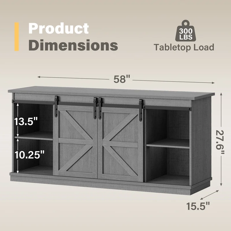 Furmax 65 inch TV Stand Entertainment Center with Sliding Barn Doors and Storage,White