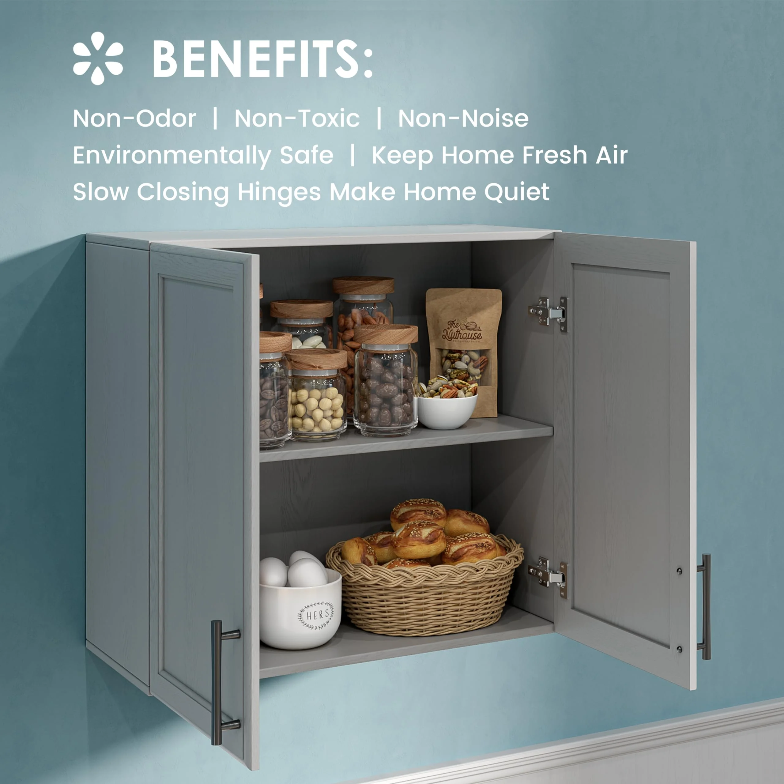 POLIHOME Display Wall Cabinet with Tempered Glass Doors-Storage Cabinet with Adjustable Shelves