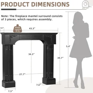 EPICOZY 43.3" Fireplace Mantel, Freestanding Fireplace Surround with Leg for Electric Fireplaces, MDF Mantel Surround with Shelf for Living Room with Decorative Pattern, Anti-Tipping & Waterproof