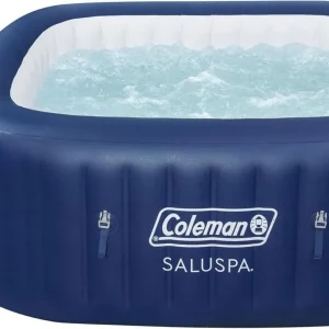 Coleman SaluSpa Atlantis AirJet 4 to 6 Person Inflatable Hot Tub Square Portable Outdoor Spa with 140 Soothing Jets with Cover, Blue