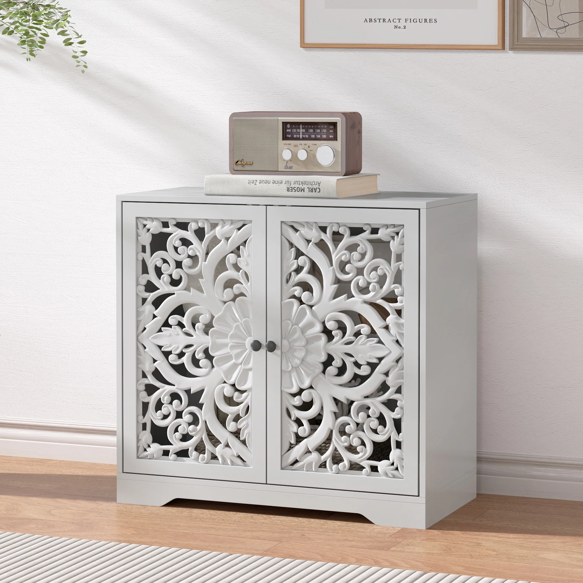 Accent Cabinet with Hollow Carved Door for Entryway Hallway, Blue Sideboard Buffet Cabinet, Storage Cabinet for Living Room