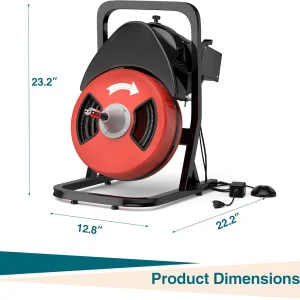 Drain Cleaner Machine 50FTx1/2 Inch,Auto Sewer Snake Auger on Wheels,Portable Drain Cleaning Machine with 4 Cutter & Foot Switch for 2" to 4" Pipes Sewer Sink Toilet Shower
