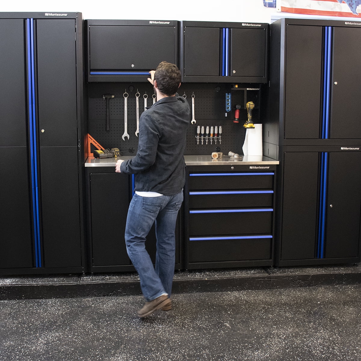 Montezuma Garage Tool Storage System 30.5 x 12" Locking 2 Door Wall Cabinet, Black Finish