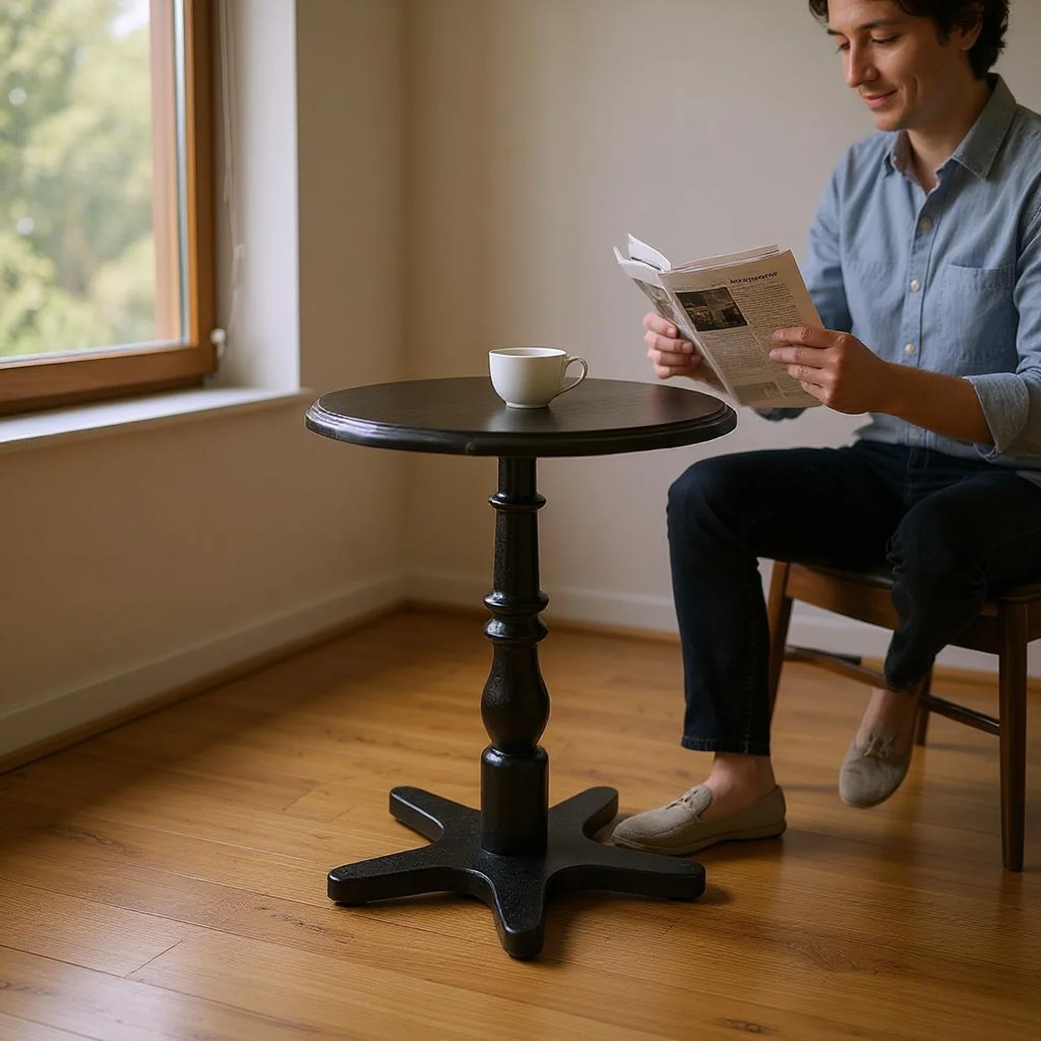 Homy Casa Round Pedestal Dining Table for Small Kitchen or Breakfast Nook, Walnut