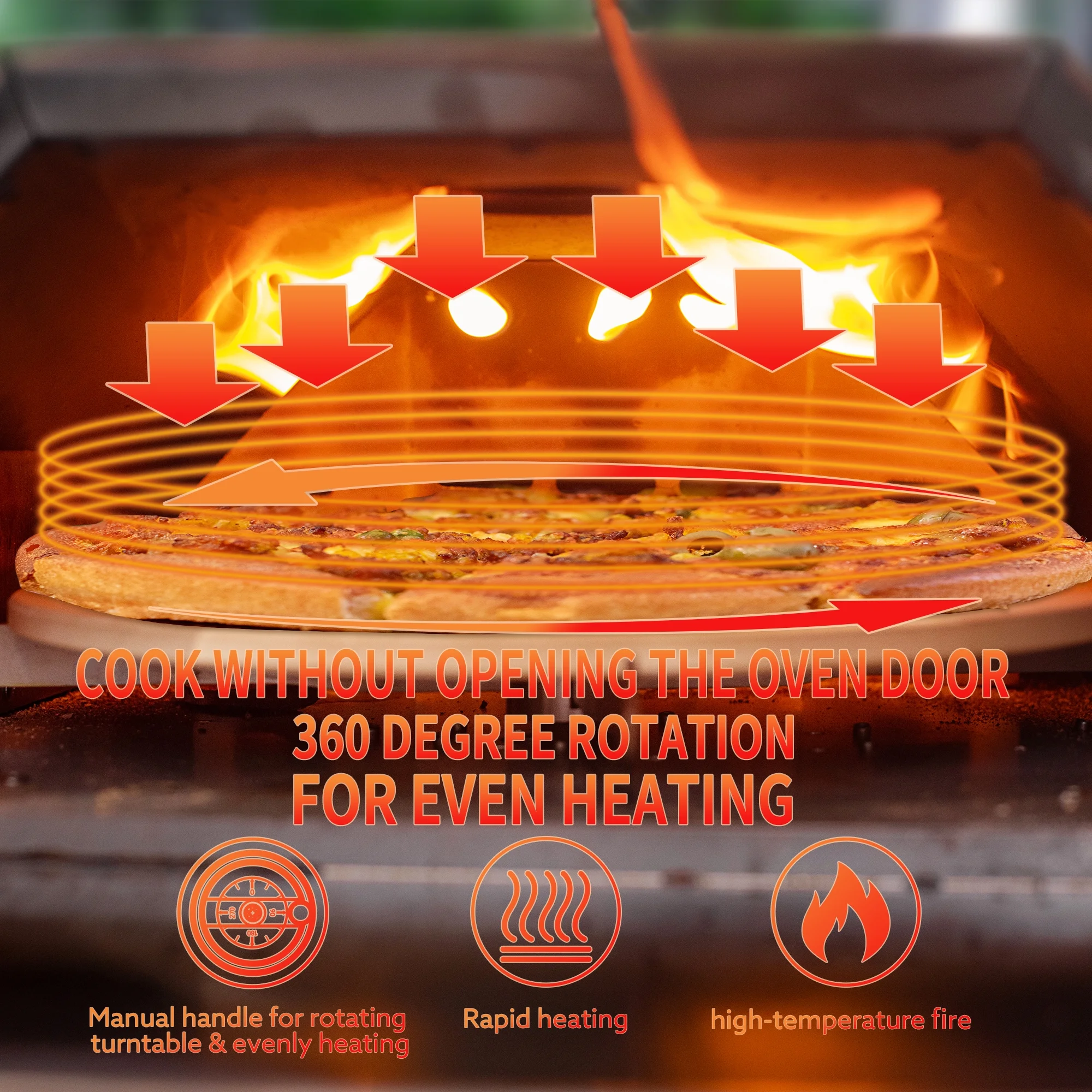 BBQ Utensils Silver Pizza Oven Outdoor 12" Semi-Automatic Rotatable Pizza Ovens Portable Stainless Steel Wood Fired Pizza Oven Pizza Maker with Built-in Thermometer Pizza Cutter Carry Bag,Outdoor Gri