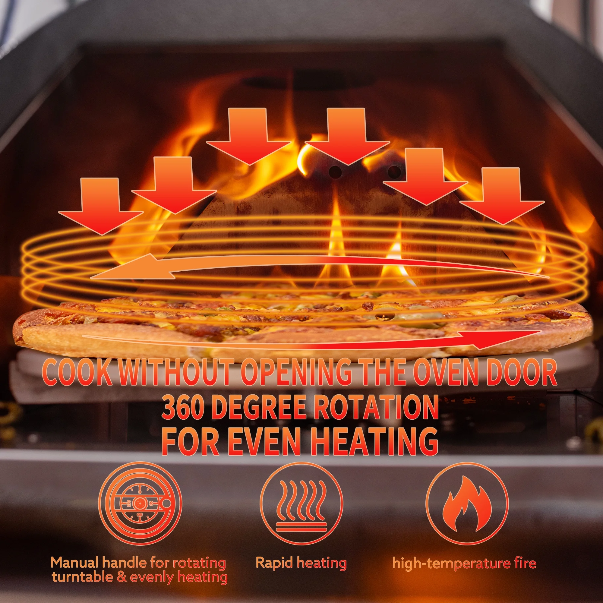 BBQ Utensils Silver Pizza Oven Outdoor 12" Semi-Automatic Rotatable Pizza Ovens Portable Stainless Steel Wood Fired Pizza Oven Pizza Maker with Built-in Thermometer Pizza Cutter Carry Bag,Outdoor Gri