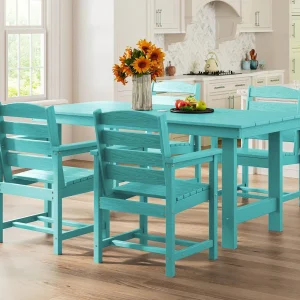 SERWALL 7-Piece Patio Table Set, Outdoor HDPE Dining Furniture with Umbrella Hole, All Weather Table and Chairs for Lawn, Garden, Poolside, Aruba