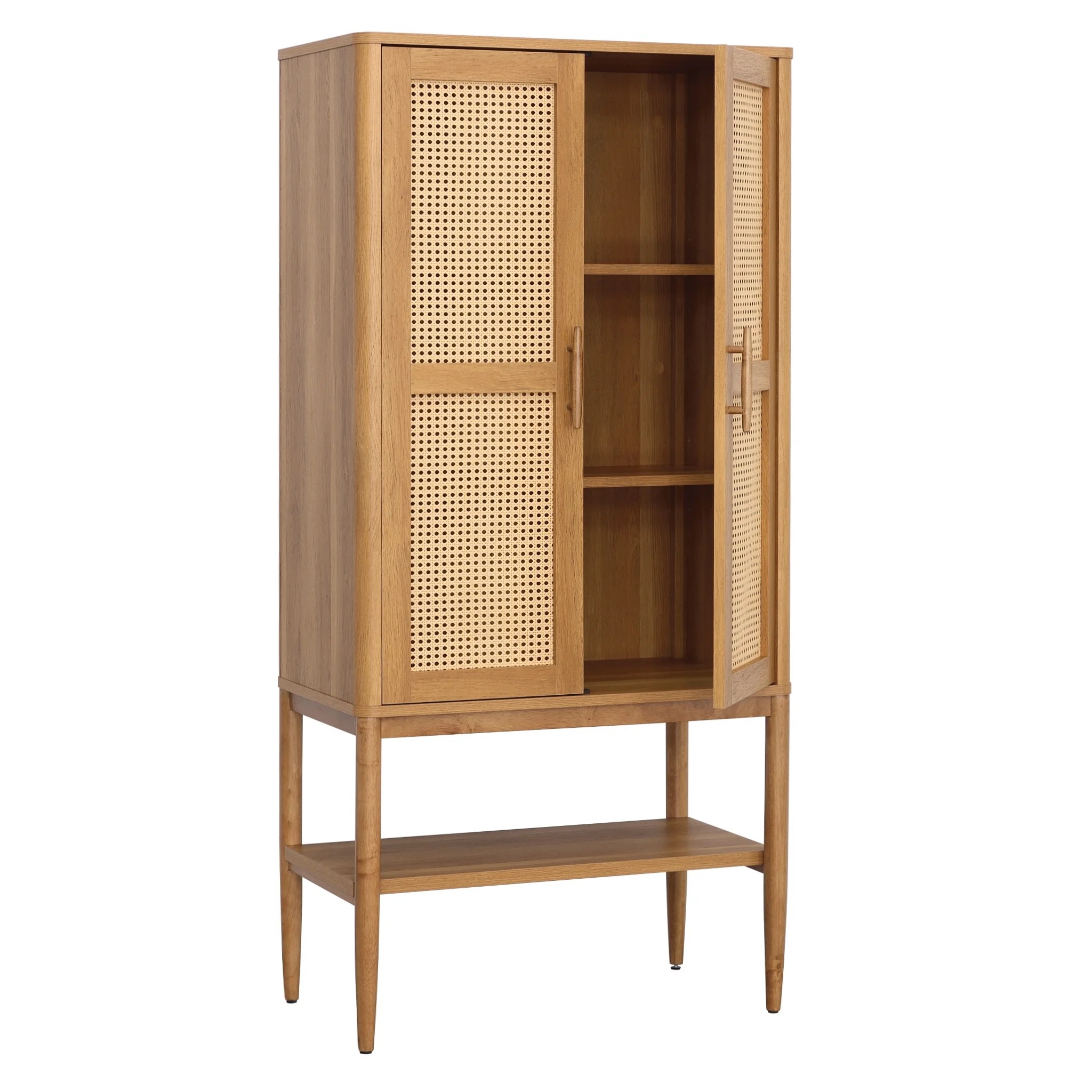 Better Homes & Gardens Springwood Caning Storage Accent Cabinet, Light Honey Finish
