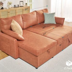VanAcc Sofa Bed, Sleeper Sofa with Storage Chaise 2 in 1 Pull Out Couch Living Room