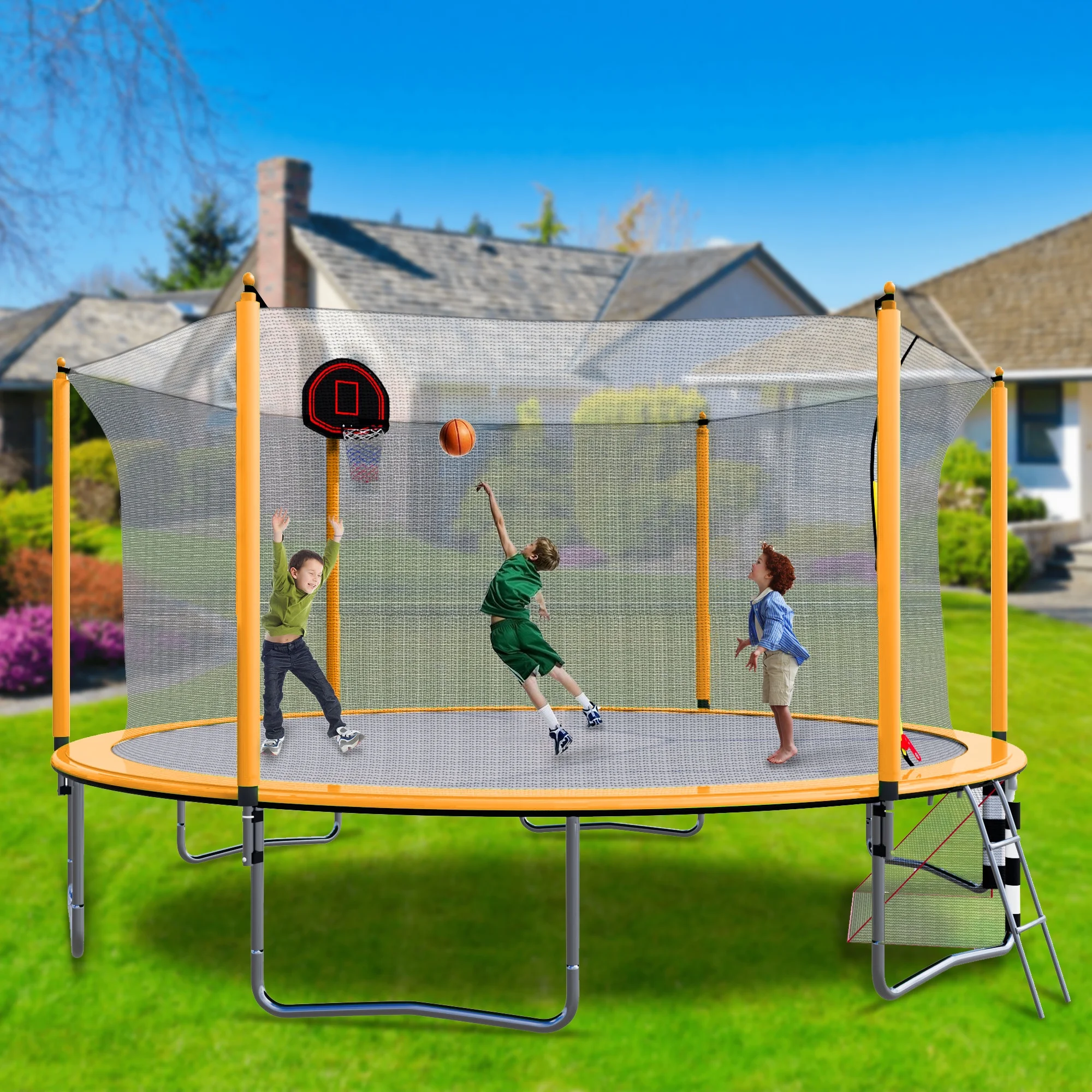 16FT Trampoline with Basketball Hoop, Outdoor Trampoline with Safety Enclosure Net, Recreational Trampoline for Kids and Adults with Soccer Goal, 1000lbs Weight Capatity for Backyard, Patio