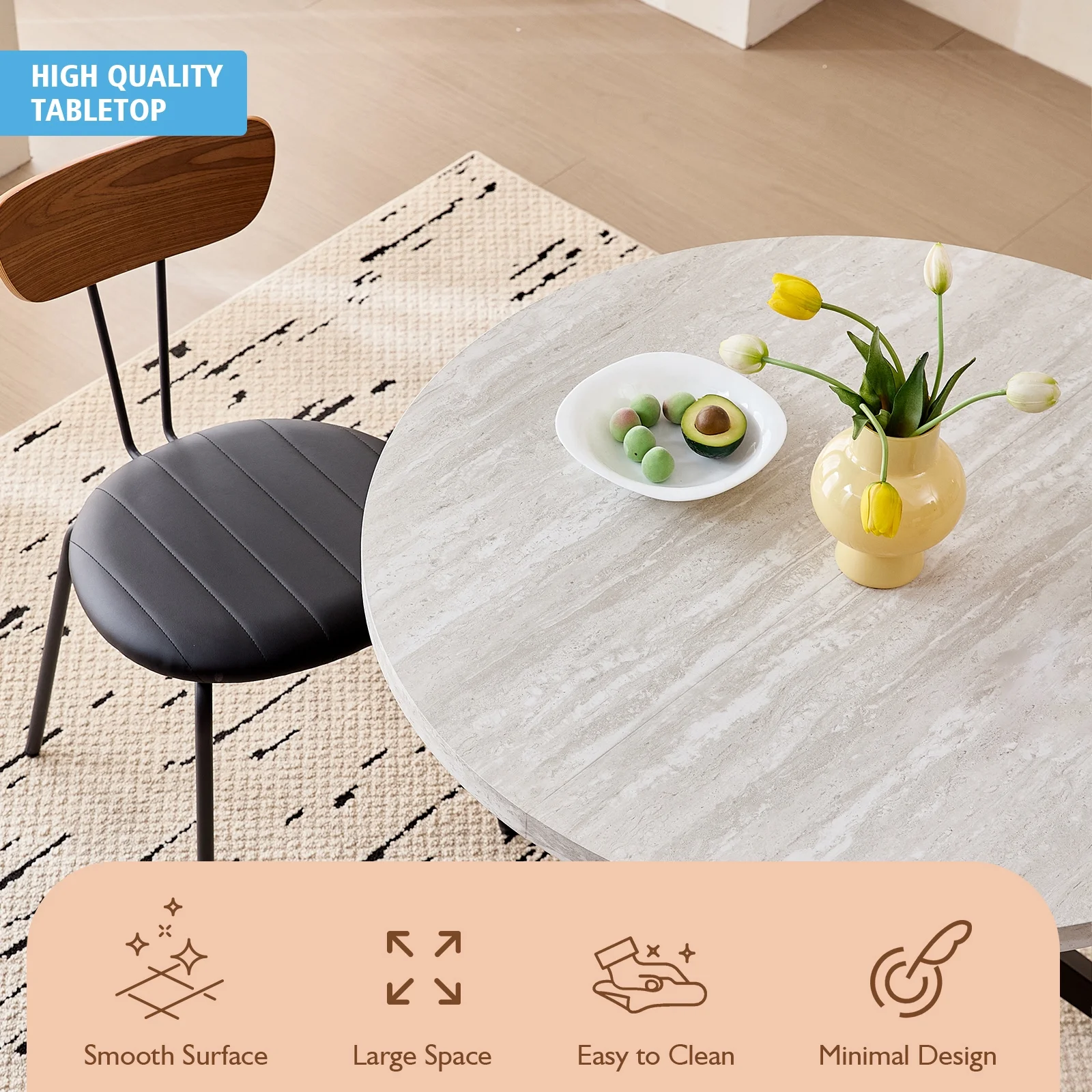 39- Round Dining Table, Modern Small Kitchen Table for 4 with X-Shaped Metal Legs and 1.2" Thickness Tabletop for Kitchen Dining Room, Coffee Table, Oak