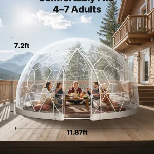 VEVOR Garden Dome Tent, 12 x 7.2 ft Outdoor Clear Bubble Tent for 4-7 Person, Weatherproof Geodesic Dome Greenhouse with Window, PVC Igloo Tents for Backyard Patios Camping Party Wedding