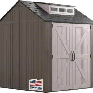 Rubbermaid Resin Outdoor Storage Shed With Floor Weather Resistant Gray Organization for Home