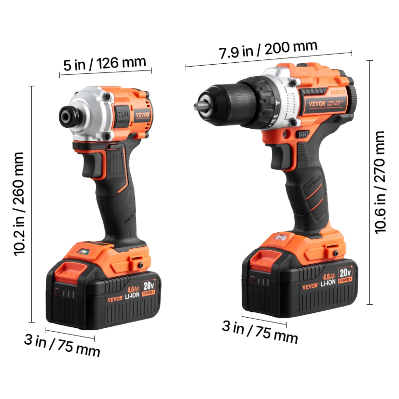 VEVOR Tool Combo Kit, 20V Max Cordless 2-Tool Combo Kit, with 1/2 in Impact Drill, 1/4 in Impact Driver, Compact Cordless Power Tool Combo Kit with 4.0 Ah Batteries