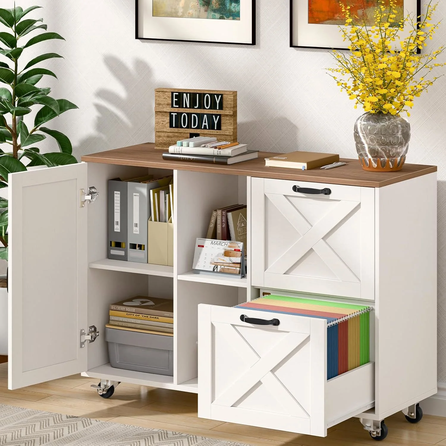 Vabches 2 Drawer Lateral File Cabinet,Mobile Wood office Cabinet for Home Office,Printer Stand with Open Storage Shelves.