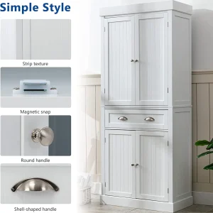 PWFE Kitchen Pantry Storage Cabinet, 72" Traditional Kitchen Pantry Cabinet, 6-Tier Freestanding Buffet Cupboards for Kitchen Storage(White)