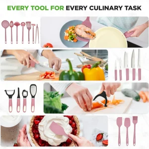 54-Piece Kitchen Cookware Set -C Complete Non-Stick Ceramic Pots and Pans Set with Utensils, Bakeware, and Knife Set, Gas, Electric & Induction Compatible, Blush Pink Kitchen Essentials