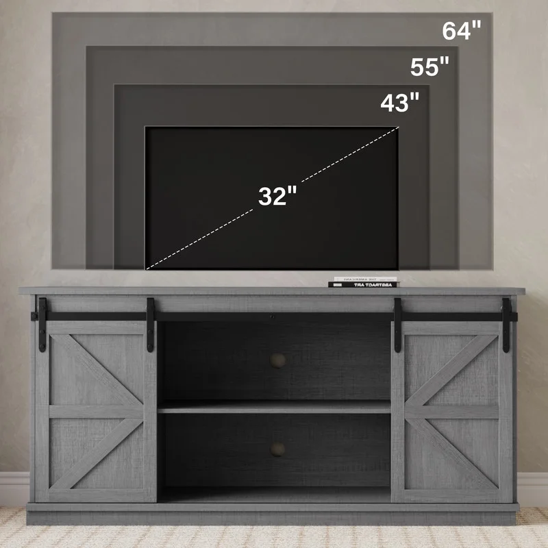 Furmax 65 inch TV Stand Entertainment Center with Sliding Barn Doors and Storage,White