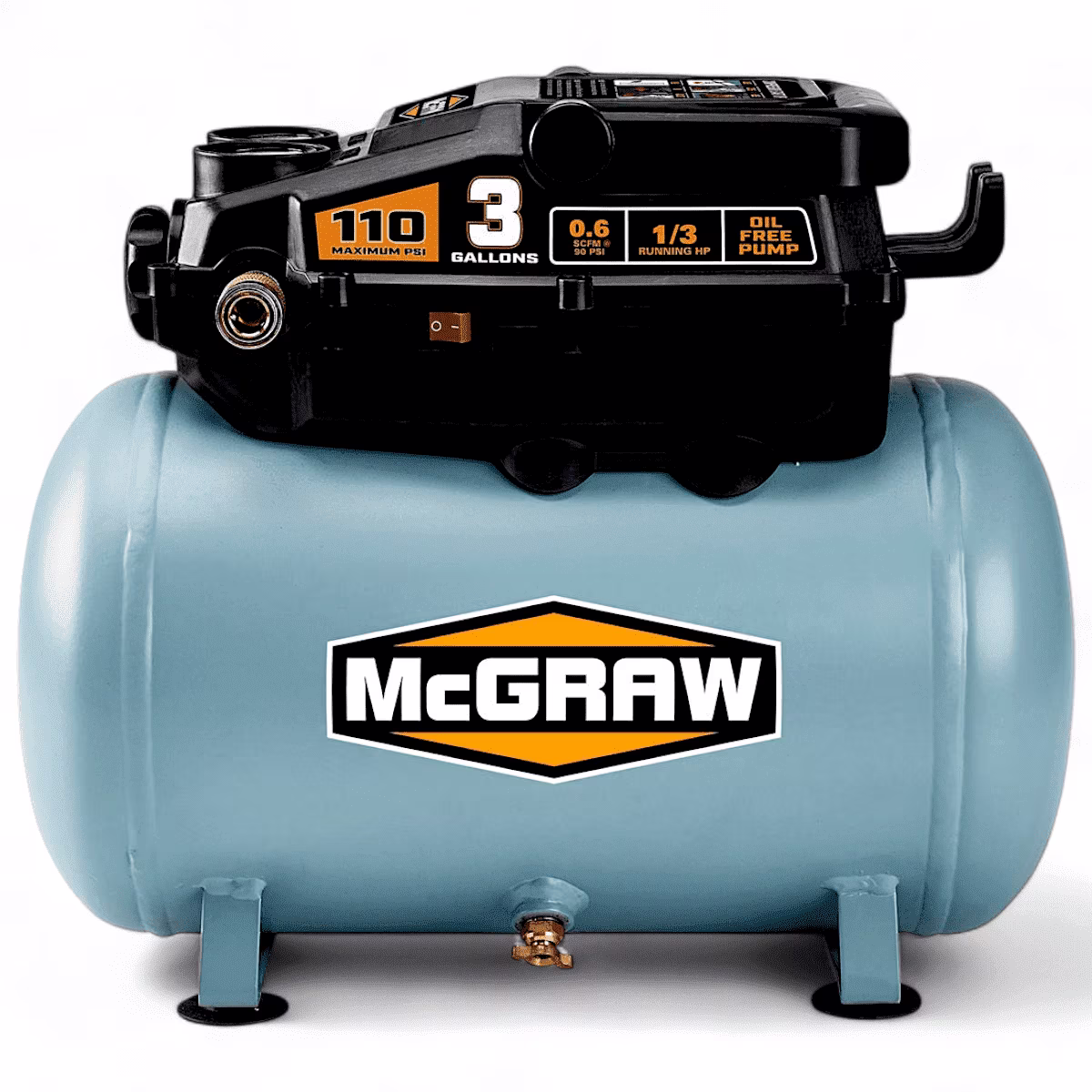 MCGRAW 3 Gallon 110 PSI Oil-Free Light-Duty Air Compressor with - Perfect for Cleaning, Inflation